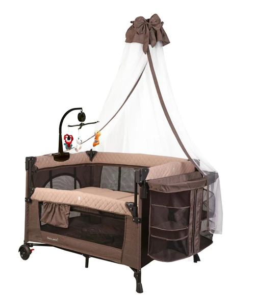 HOLMER Coolstyle (Deluxe Kumaş) Premium Cibinlikli Dönenceli Anne Yanı/Oyun Parkı/Park Yatak 70x110cm Bej - Resim 2