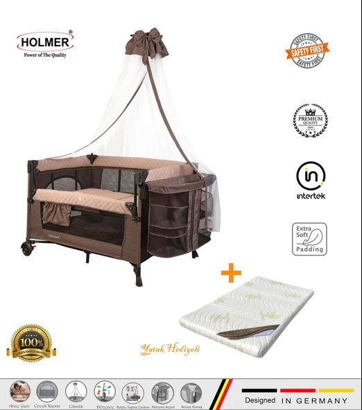 HOLMER Coolstyle Cibinlikli Anne Yanı Oyun Parkı 70x110cm Kahverengi Aloevera Yatak ürün görseli