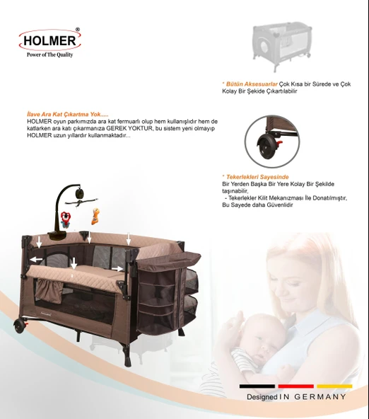 HOLMER Maxi Comfort Coolstyle (Anne Yanı-Deluxe Kumaş) Premium Dönenceli Oyun Parkı/Anne Yanı 70x110cm Bej - Resim 4