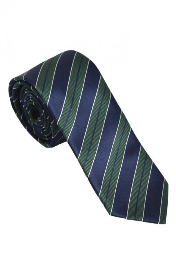 Brianze  Çizgili Lacivert Yeşil Mendilli Kravat - Resim 2