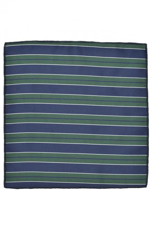 Brianze  Çizgili Lacivert Yeşil Mendilli Kravat - Resim 4