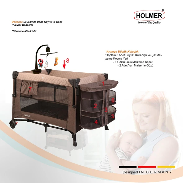 HOLMER Maxi Comfort Coolstyle (Anne Yanı-Deluxe Kumaş) Premium Dönenceli Oyun Parkı/Anne Yanı 70x110cm Bej - Resim 5