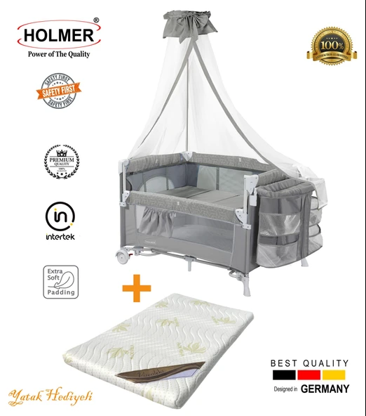 HOLMER Coolstyle Cibinlikli Anne Yanı Oyun Parkı 70x110cm Açık Gri+Aloevera Yatak ürün görseli