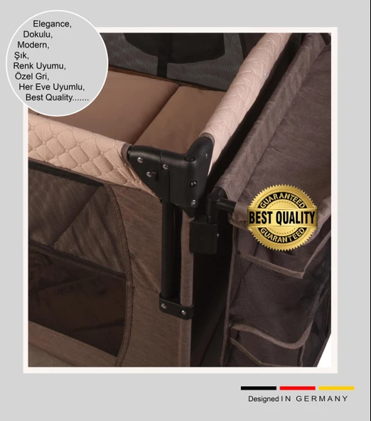 HOLMER Coolstyle (Deluxe Kumaş) Premium Cibinlikli Dönenceli Anne Yanı/Oyun Parkı/Park Yatak 70x110cm Bej - Resim 8