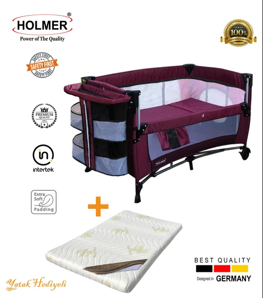 HOLMER Kids Maxi Comfort Coolstyle Anne Yanı Oyun Parkı/Beşik 70x110cm Mürdüm+Aloevera Yatak ürün görseli