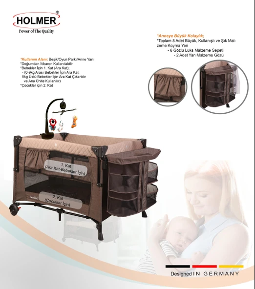 HOLMER Maxi Comfort Coolstyle (Anne Yanı-Deluxe Kumaş) Premium Dönenceli Oyun Parkı/Anne Yanı 70x110cm Bej - Resim 3