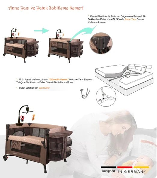 HOLMER Maxi Comfort Coolstyle (Anne Yanı-Deluxe Kumaş) Premium Dönenceli Oyun Parkı/Anne Yanı 70x110cm Bej - Resim 2