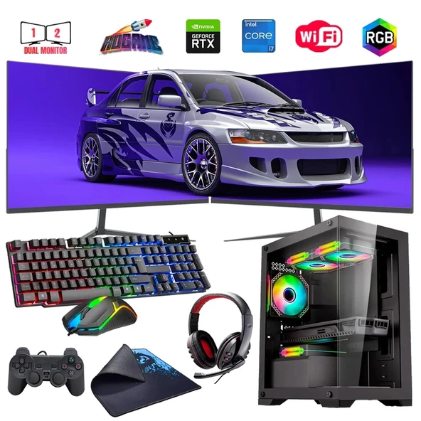 i7 14700F 16GB DDR4 512GB m2 8GB RTX3050 Çift 24" Monitörlü Oyun Bilgisayarı (Gaming SET) ürün görseli