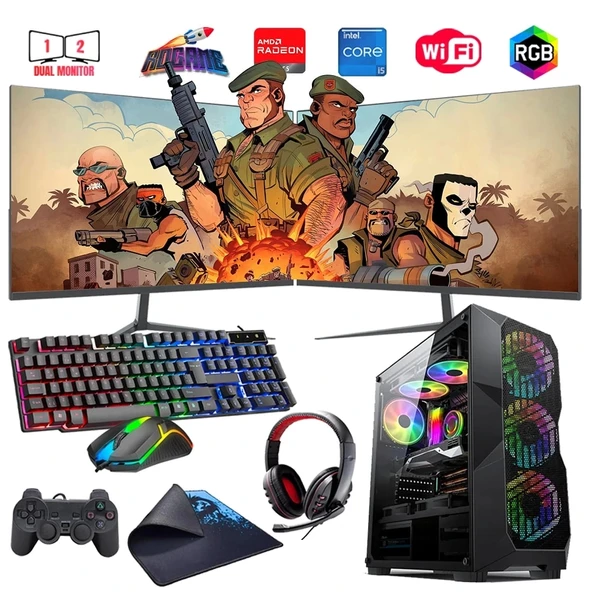 i5 14400F 32GB DDR4 1TB M2 8GB RX580 Çift 24" Monitörlü Oyun Bilgisayarı (Gaming SET) ürün görseli