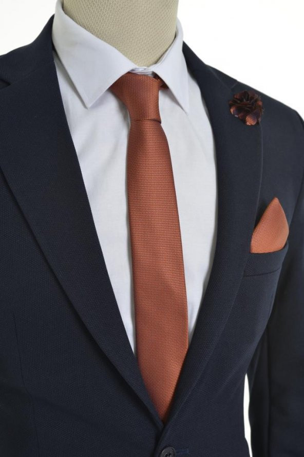 Brianze Kiremit Kravat Mendil Yaka Çiçeği Set ürün görseli 1