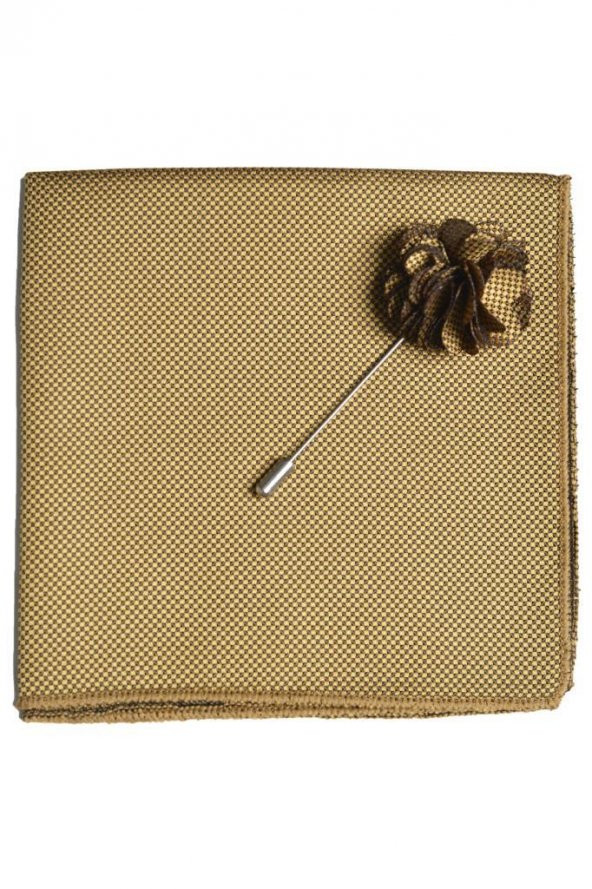 Brianze Gold Kravat Mendil Yaka Çiçeği Set - 4