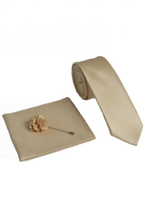 Brianze Ekru Kravat Mendil Yaka Çiçeği Set - Resim 3