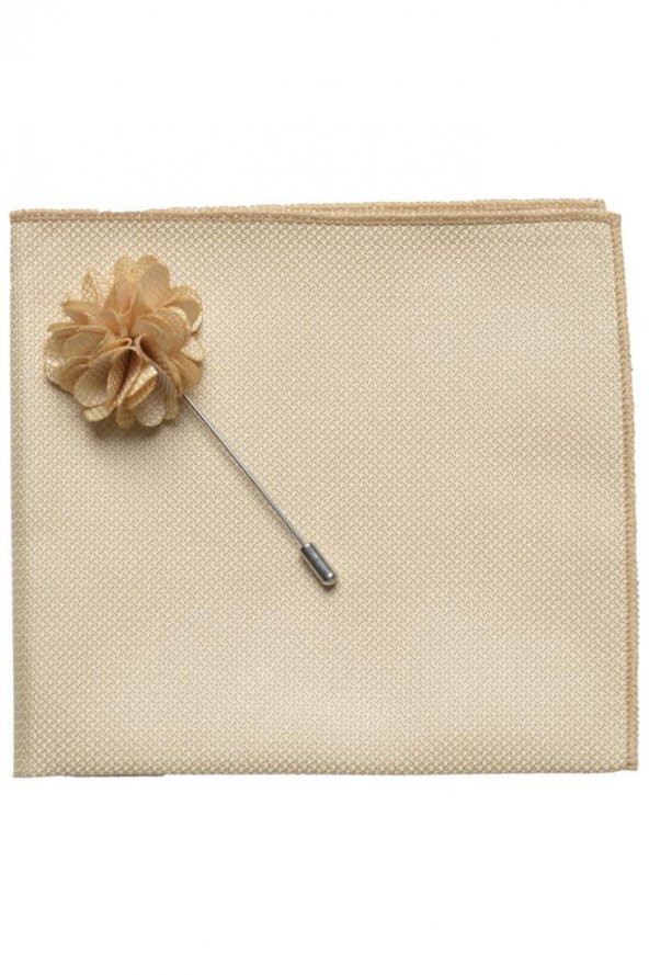 Brianze Ekru Kravat Mendil Yaka Çiçeği Set - Resim 4