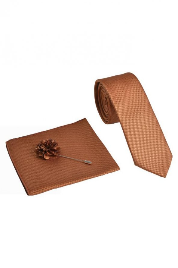 Brianze Taba Kravat Mendil Yaka Çiçeği Set - 3