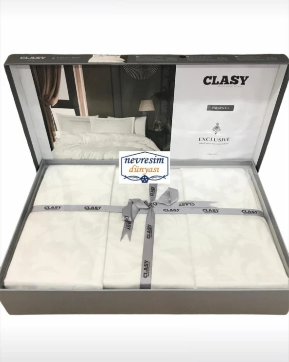 Clasy Exclusive Jakarlı Çift Kişilik Pamuk Saten Nevresim Takımı Pavaya v1 Beyaz - Resim 3