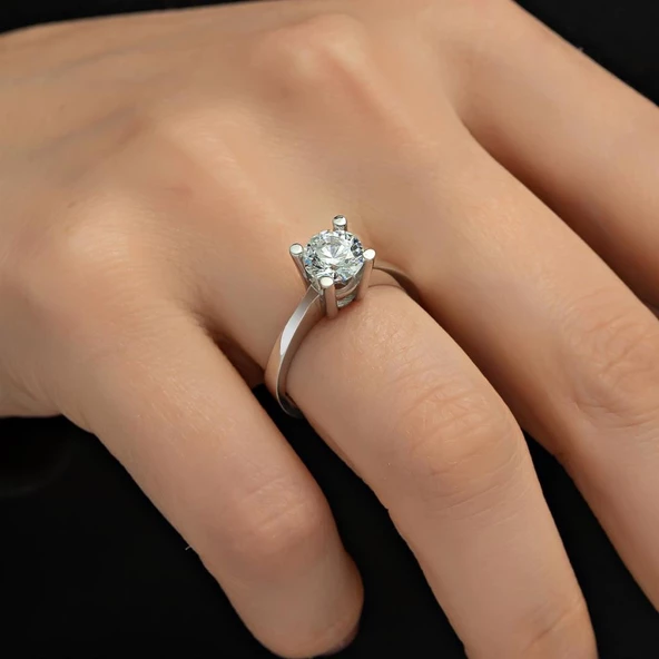 4 Tırnak Swarovski Taşlı Gümüş  Yüzük - Resim 2