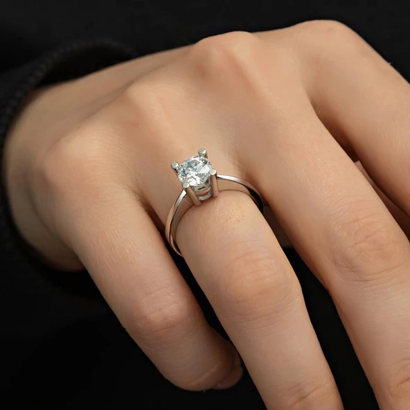 4 Tırnak Swarovski Taşlı Gümüş  Yüzük - Resim 5