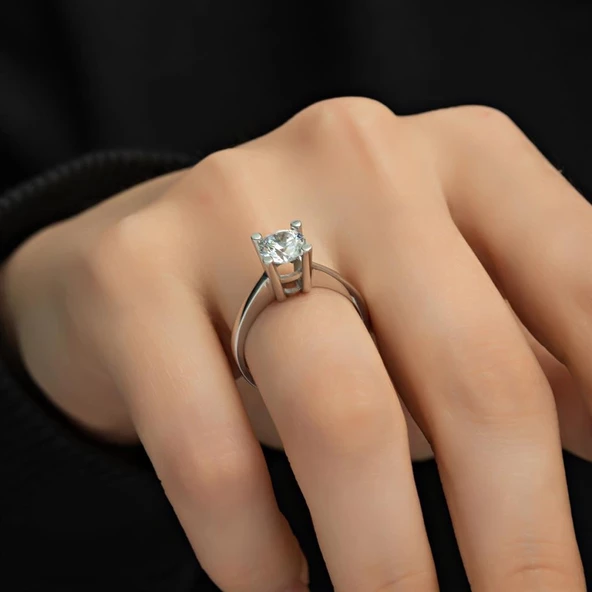 4 Tırnak Swarovski Taşlı Gümüş  Yüzük - Resim 4