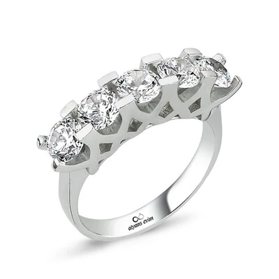 Gümüş Swarovski Zirconia Taşlı Beştaş Yüzük ürün görseli 1