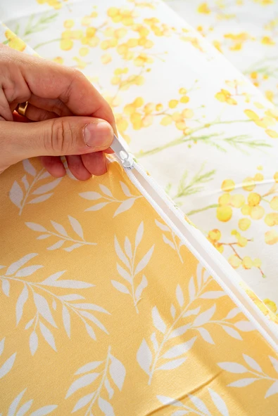 Rivaİstanbul Lorisa Sarı Çift Kişilik Nevresim Takımı Pamuklu - Resim 6