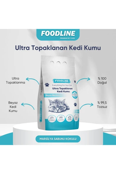 Foodline Marsilya Sabunu Kokulu İnce Taneli Bentonit Topaklanan Kedi Kumu 10 Lt - 2