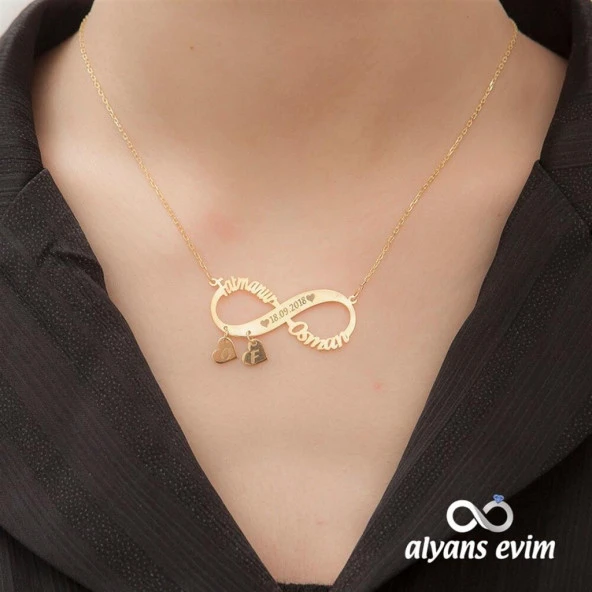 Gümüş Altın Kaplama Sonsuzluk Desenli İsimli Kolye - 4