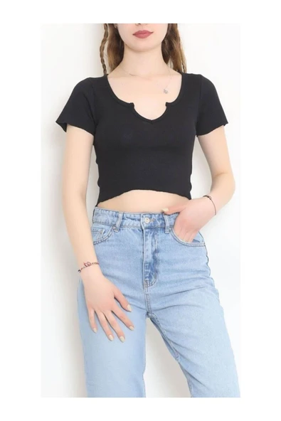 Siyah Kısa Kol Crop Buluz