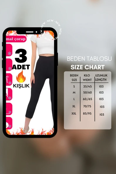 3 Lü Kadın Siyah Termal Havlu Polar Esnek Örme Tayt - 2