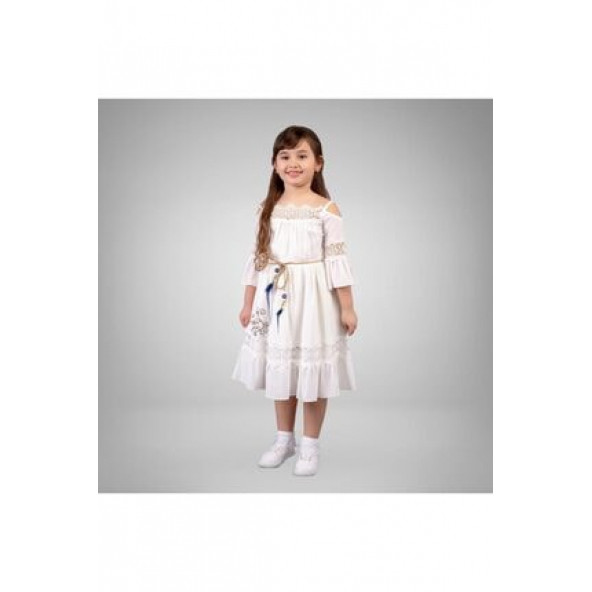 Tivido Kız Çocuk Beyaz Dantelli Elbise
