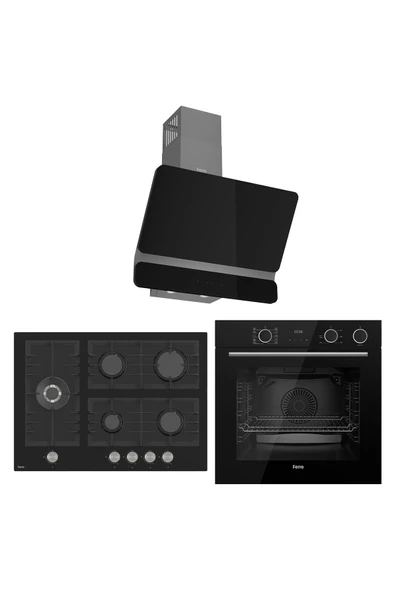 Ferre STEAMART BL MODÜLER SERİSİ SİYAH CAM ANKASTRE SET (D080+BL135+XE64CS)