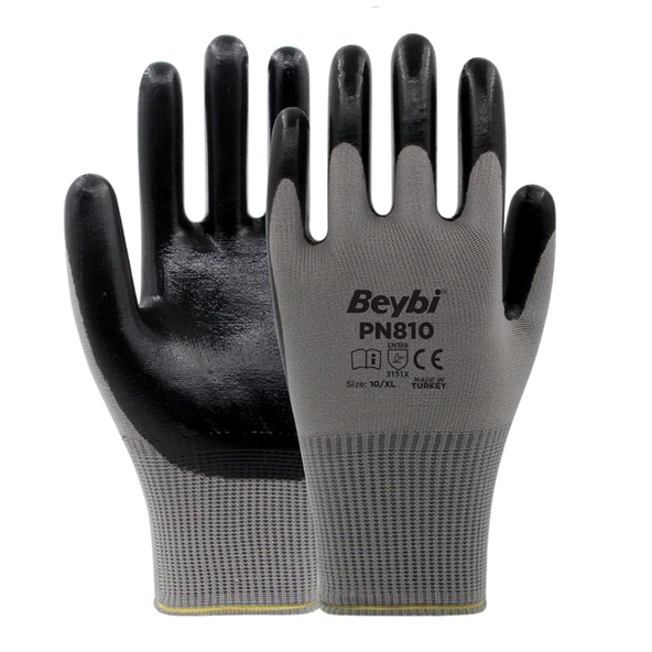 Beybi PN810 Nitril Eldiven Kalın Kaplama Siyah 10 No - Resim 2