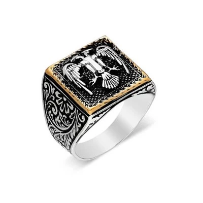 Gümüş Kare Selçuklu Kartalı Erkek Yüzük ürün görseli 1