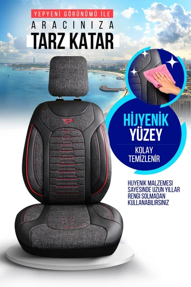 Panda Bakü Serısı Keten Kumaş Oto Koltuk Kılıfı - Tam Set - 5