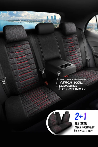 Panda Bakü Serısı Keten Kumaş Oto Koltuk Kılıfı - Tam Set - 3