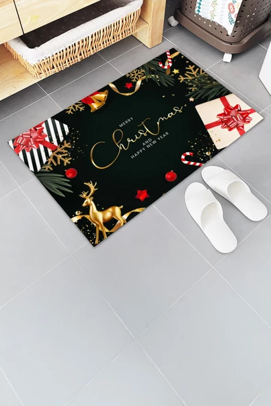 Esnature Mutlu Yıllar Merry Christmas and Happy New Year Welcome Yeşil Kapı Önü Paspası 45x70Cm - 3