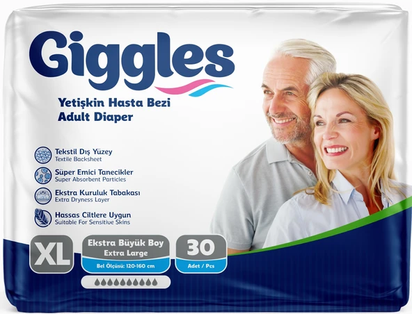 Giggles Hasta Bezi Yetişkin Bel Bantlı Tekstil Yüzey Ekstra Büyük (XL) 30 Adet Tekli Pk