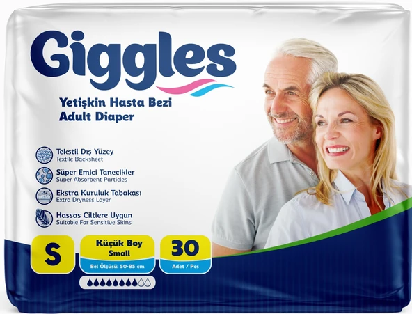 Giggles Hasta Bezi Yetişkin Bel Bantlı Tekstil Yüzey Küçük - Small (S) 150 Adet (5PK*30) - 2