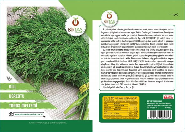 Birtaş Dereotu Tohumu Paket Ücretsiz Kargo