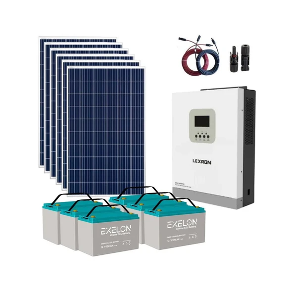 Polykristalli Bağ Evi Paketi (PAKET 6) 3kW MPPT İnverter 6x295W Panel 6x100Ah Jel Akü - 1