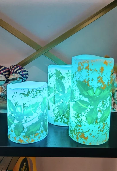 Yılbaşı Noel Temalı 3 lü Set Led Gerçek Mum Kumandalı 9 Renk Yanabilme ve Animasyonlu Büyük Boy Le - 10