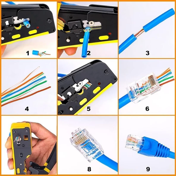 Crimper RJ45 Sıkma Aracı, Ağ Tel Soyucu Kablo Kesici,Hepsi bir arada 6P-RJ11/12 8P-RJ45 Crimper,, - 5
