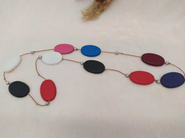 Hdmarketim El Yapımı Ahşap Pastel Renklerle  Tasarlanmış Trend Kolye - 2