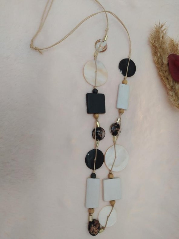 Hdmarketim Doğal Sedef Taş Moda Tasarım Kolye - Resim 2