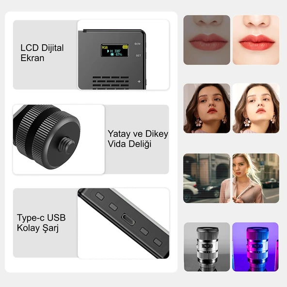 HyMark RGB-CL120 LED Video Fotoğraf Dolgu Işığı 9000K LCD Ekran 20 Efekt DSLR Vlog Canlı Yayın - Resim 4