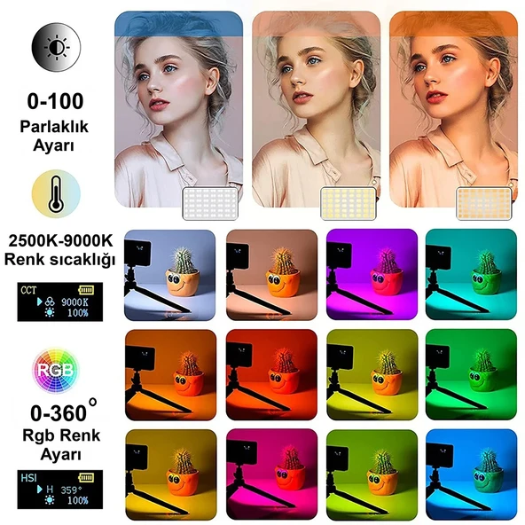 HyMark RGB-CL120 LED Video Fotoğraf Dolgu Işığı 9000K LCD Ekran 20 Efekt DSLR Vlog Canlı Yayın - 2