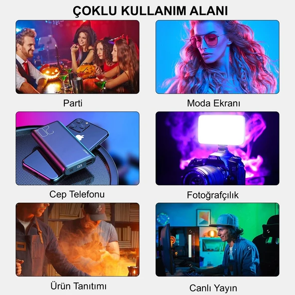 HyMark RGB-CL120 LED Video Fotoğraf Dolgu Işığı 9000K LCD Ekran 20 Efekt DSLR Vlog Canlı Yayın - Resim 6