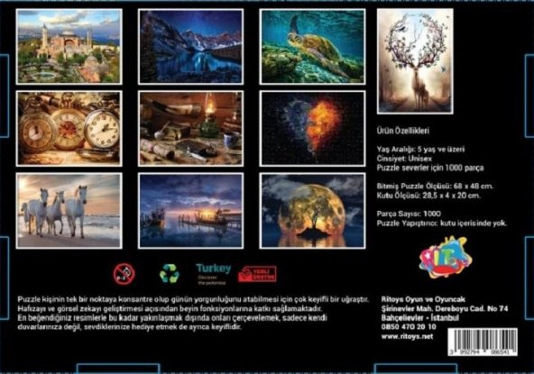 Ritoys Yaratıcı Kalp Sanatsal 1000 Parça Puzzle Yapboz - 3