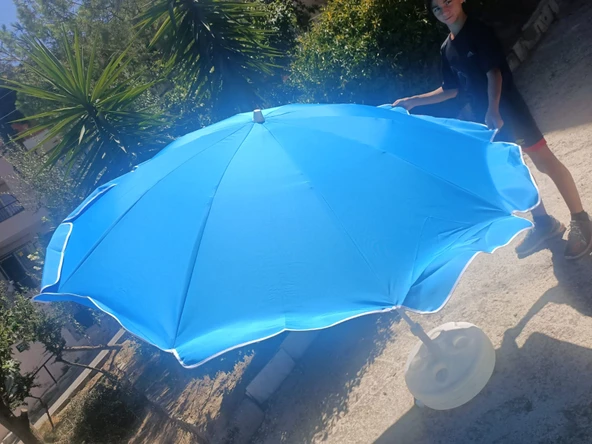 ESK 10 Telli Plaj Balkon Bahçe Şemsiyesi Eğilebilir 200 Cm Çap Kalın Kumaş (mavi) - 4