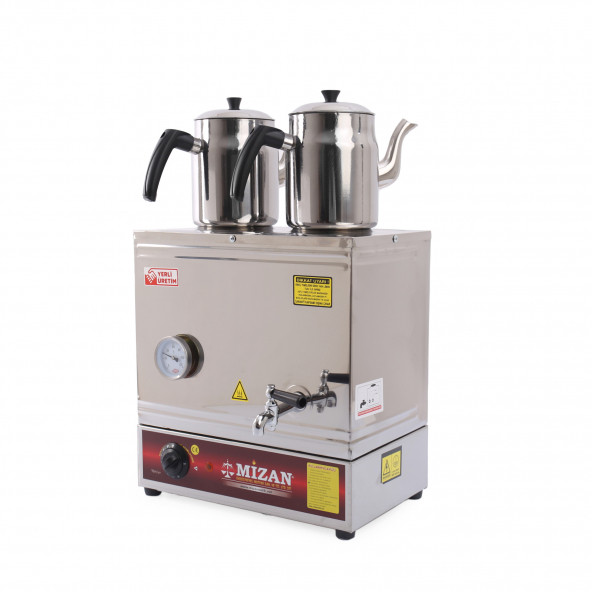 Mizan Çift Demlikli Pleytsiz Elektrikli Çay Kazanı 30 Lt.+ 2 Adet DEMLİK HEDİYELİ -Çay Ocağı MC217