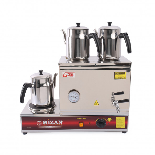 Mizan Çift Demlikli Elektrikli Çay Kazanı 30 Lt. - 2 Adet DEMLİK HEDİYELİ !! -Çay Ocağı MC207